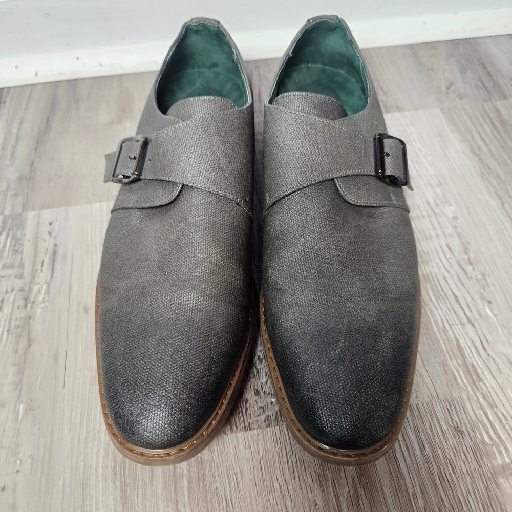 Todd Welsh Gray Monk Strap Dress Shoes Mens 9.5 D Textured Lug Sole Academia